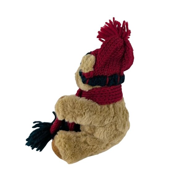 Hugfun Teddy Bear Plush Tan 6" Stuffed Animal Toy Christmas Knit Hat Scarf Vtg - Picture 3 of 5